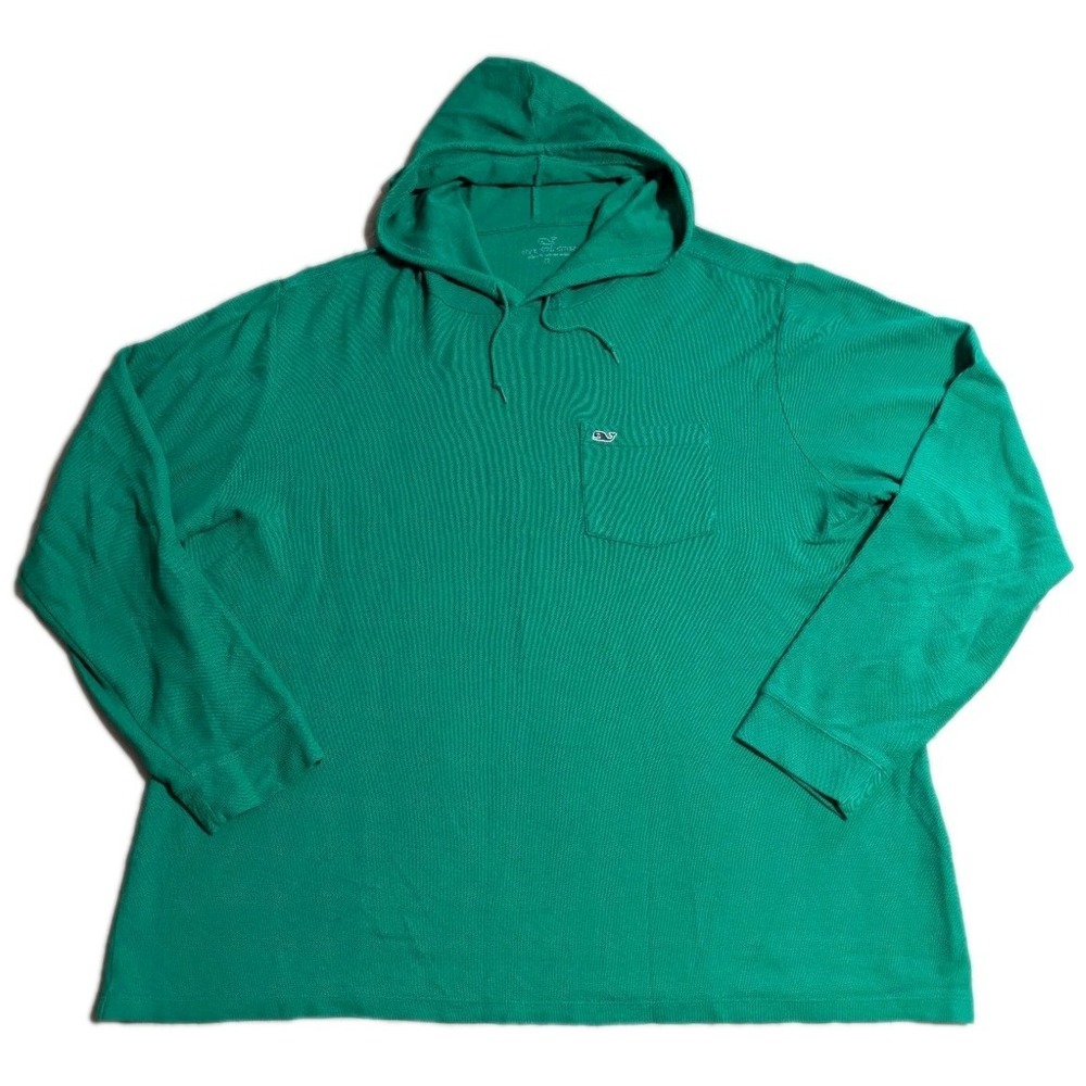 Vineyard Vines Pique Hooded Shirt Men's XL Green Pima Cotton Pocket Hoodie